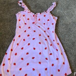 NWOT Front Lace Up Strawberry Print Dress